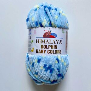 Himalaya Dolphin Baby Colors mit gelben und dunkelblauen Sprenkeln zum Häkeln, Stricken und Basteln. Himalaya Dolphin Baby Colors Chenillegarn / Chenillewolle / Kuschelwolle